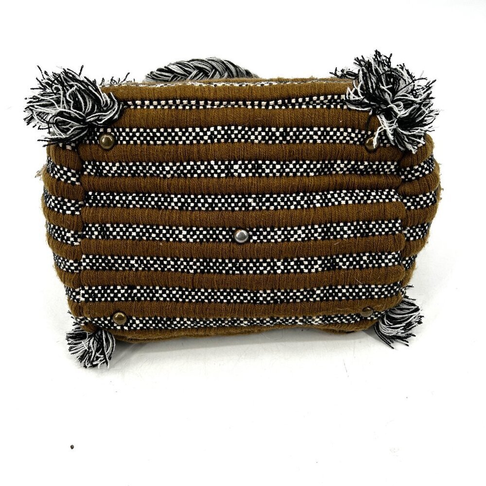 ANTHROPOLOGIE Olive Green White Black Gabi Braided Fringe Boho Festival Tote Bag - Picture 5 of 9